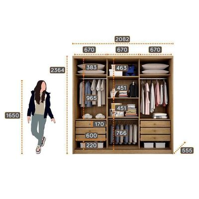 Guarda Roupa Casal Medelim 3 Portas 6 Gavetas Cumaru 25 Fendi Com Espelho – Novo Horizonte