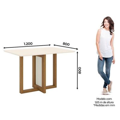 Mesa De Jantar Natalí 120 Cm Canto Reto Sem Vidro Nature Off White - Henn