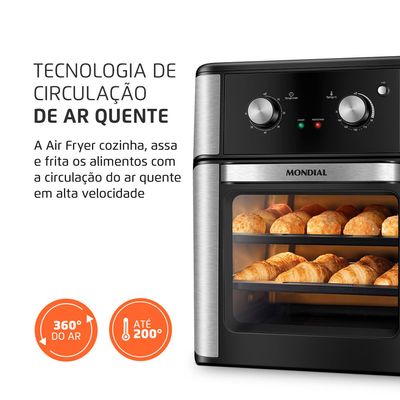 Fritadeira Air Fryer Forno Oven 12L Mondial Preto 2000W - AFON-12L-AB 127V