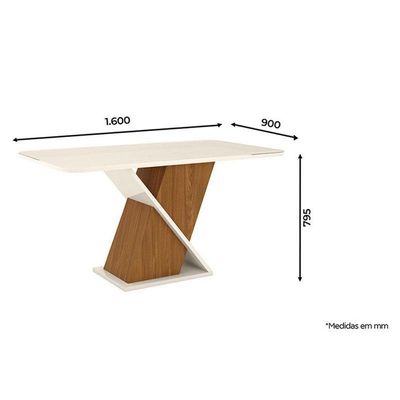 Mesa De Jantar Fiorella 160 Cm Tampo Arredondado Com Vidro Nature Off White – Henn