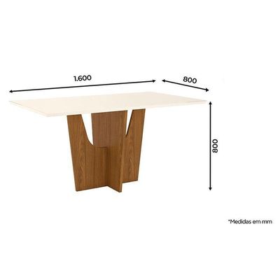 Mesa De Jantar Vértice 160 Cm Tampo Reto Com Vidro Nature Off White – Henn