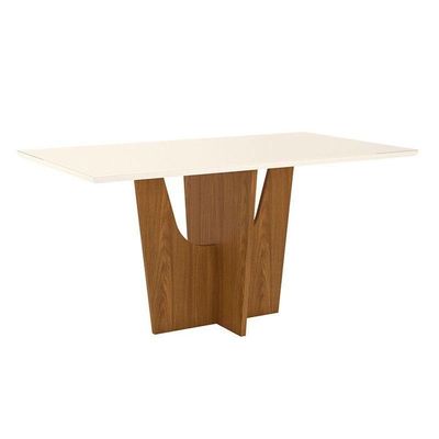 Mesa De Jantar Vértice 160 Cm Tampo Reto Com Vidro Nature Off White – Henn
