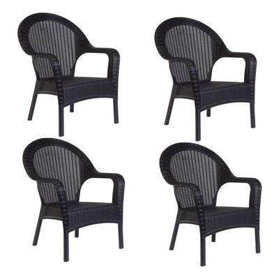 Kit 4 Poltronas Rattan Qatar Preta para Sala de Estar Elegante