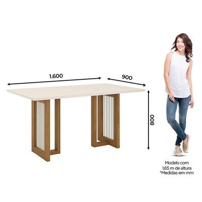 Mesa De Jantar Yara 160 Cm Canto Reto Com Vidro Nature Off White - Henn
