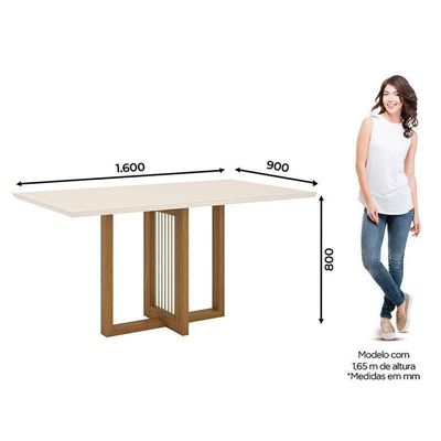 Mesa De Jantar Natalí 160 Cm Canto Reto Com Vidro Nature Off White - Henn