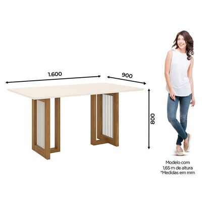 Mesa De Jantar Yara 160 Cm Canto Reto Sem Vidro Nature Off White - Henn