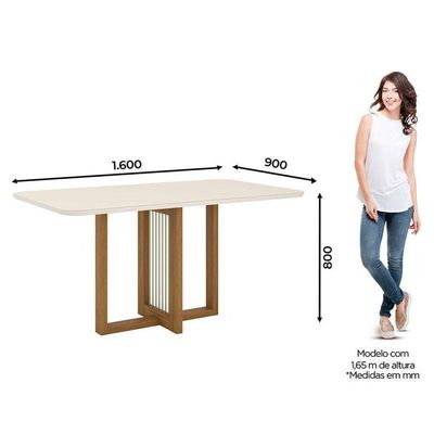 Mesa De Jantar Natalí 160 Cm Canto Arredondado Com Vidro Nature Off White - Henn