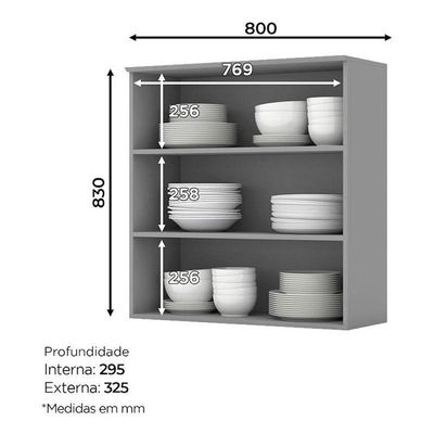 Armário Aéreo 2 Portas De Vidro 80 Cm Americana Cinza – Henn