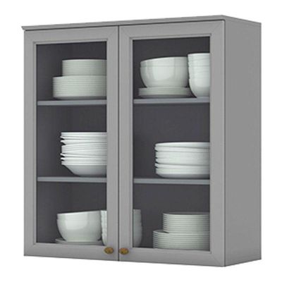 Armário Aéreo 2 Portas De Vidro 80 Cm Americana Cinza – Henn