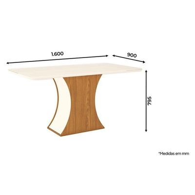 Mesa De Jantar Selena 160 Cm Tampo Arredondado Com Vidro Nature Off White – Henn