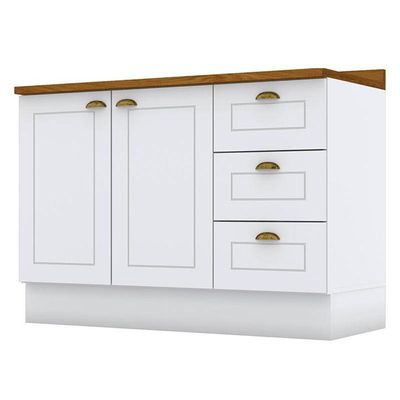 Balcão De Cozinha 120 Cm Nova York Branco Com Tampo Nature – Henn