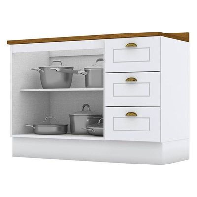 Balcão De Cozinha 120 Cm Nova York Branco Com Tampo Nature – Henn