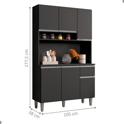 Armário Cozinha Millan Preto 6 Portas