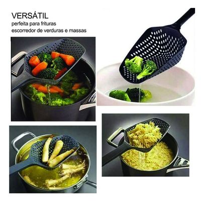 Colher Escorredor Multiuso Escumadeira Preto 30cm
