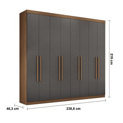 Guarda-Roupa Casal Santos Andirá Master New com 8 Portas, 4 Gavetas e 10 Prateleiras 238,8cm de largura Jatobá com Grafite