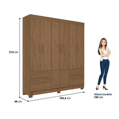 Guarda-Roupa Casal Santos Andirá Curitiba com 8 Portas, 4 Gavetas e 5 Prateleiras 194,4cm de largura Jatobá