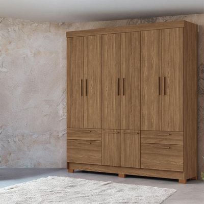 Guarda-Roupa Casal Santos Andirá Curitiba com 8 Portas, 4 Gavetas e 5 Prateleiras 194,4cm de largura Jatobá