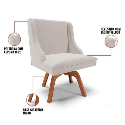 Kit 2 Cadeiras Estofadas Giratória Para Sala De Jantar Lia Veludo Cinza - Ibiza