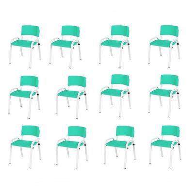 Kit 12 Cadeira Iso Infantil Creche, Escola Base Branco Verde água