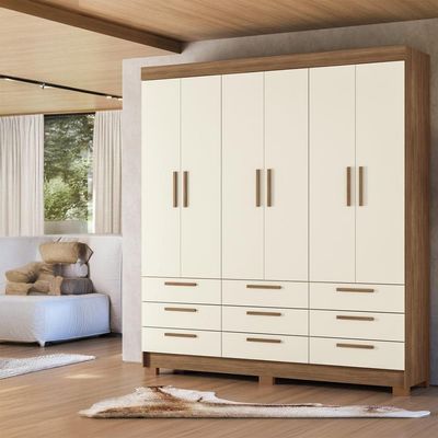 Guarda-Roupa Casal Santos Andirá Colombo com 6 Portas, 9 Gavetas e 4 Prateleiras 194,4cm de largura Jatobá com Areia