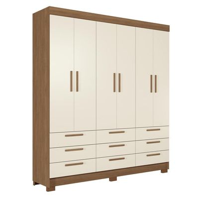 Guarda-Roupa Casal Santos Andirá Colombo com 6 Portas, 9 Gavetas e 4 Prateleiras 194,4cm de largura Jatobá com Areia