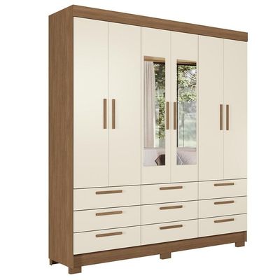 Guarda-Roupa Casal Santos Andirá Colombo com 6 Portas, 9 Gavetas e 4 Prateleiras 194,4cm de largura Jatobá com Areia