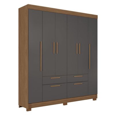 Guarda-Roupa Casal Santos Andirá Guarapuava com 6 Portas, 4 Gavetas e 6 Prateleiras 194,4cm de largura Jatobá com Grafite