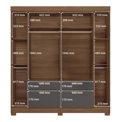 Guarda-Roupa Casal Santos Andirá Guarapuava com 6 Portas, 4 Gavetas e 6 Prateleiras 194,4cm de largura Jatobá com Grafite