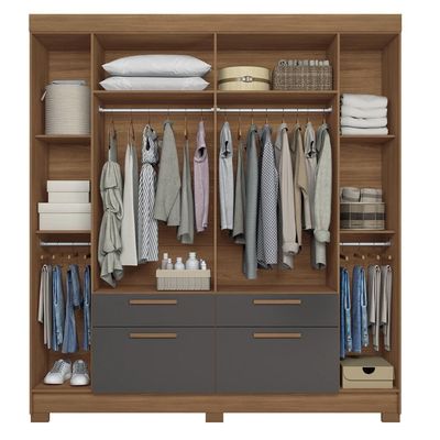 Guarda-Roupa Casal Santos Andirá Guarapuava com 6 Portas, 4 Gavetas e 6 Prateleiras 194,4cm de largura Jatobá com Grafite