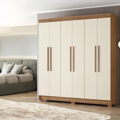 Guarda-Roupa Casal Santos Andirá Toledo com 6 Portas, 2 Gavetas e 5 Prateleiras 194,4cm de largura Jatobá com Areia
