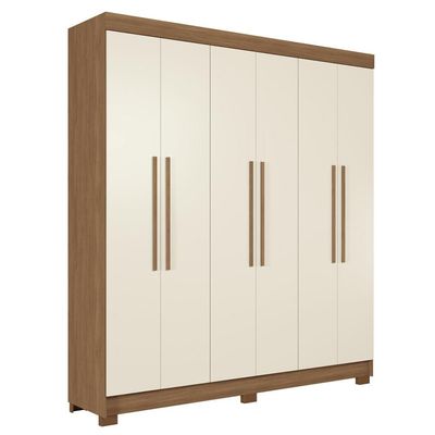 Guarda-Roupa Casal Santos Andirá Toledo com 6 Portas, 2 Gavetas e 5 Prateleiras 194,4cm de largura Jatobá com Areia