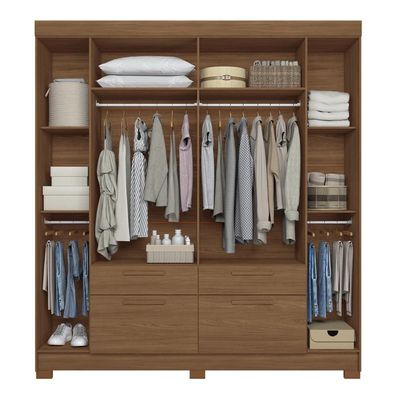 Guarda-Roupa Casal Santos Andirá Guarapuava com 6 Portas, 4 Gavetas e 6 Prateleiras 194,4cm de largura Jatobá