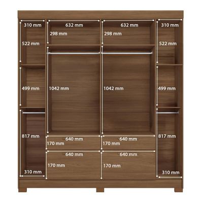 Guarda-Roupa Casal Santos Andirá Guarapuava com 6 Portas, 4 Gavetas e 6 Prateleiras 194,4cm de largura Jatobá