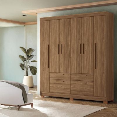 Guarda-Roupa Casal Santos Andirá Guarapuava com 6 Portas, 4 Gavetas e 6 Prateleiras 194,4cm de largura Jatobá
