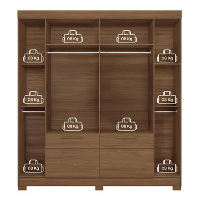 Guarda-Roupa Casal Santos Andirá Guarapuava com 6 Portas, 4 Gavetas e 6 Prateleiras 194,4cm de largura Jatobá