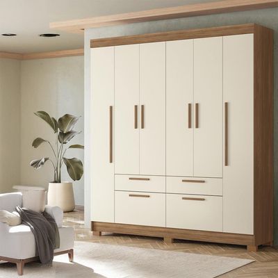 Guarda-Roupa Casal Santos Andirá Guarapuava com 6 Portas, 4 Gavetas e 6 Prateleiras 194,4cm de largura Jatobá com Areia