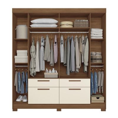Guarda-Roupa Casal Santos Andirá Guarapuava com 6 Portas, 4 Gavetas e 6 Prateleiras 194,4cm de largura Jatobá com Areia