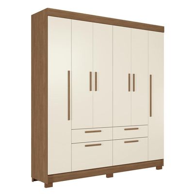 Guarda-Roupa Casal Santos Andirá Guarapuava com 6 Portas, 4 Gavetas e 6 Prateleiras 194,4cm de largura Jatobá com Areia