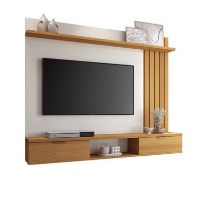 Painel Para Tv Suspenso Lets E Mesa De Centro Sky Com Tampo De Vidro Cinamomo Off White – Hb Móveis