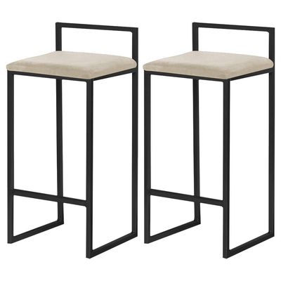 Kit 2 Banqueta Decorativa Selena Base Preta Veludo Bege - Gran Belo