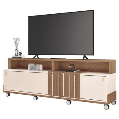 Rack Bancada Graci 1.8 Com Mesa De Centro Sky Castanho Off White – Hb Móveis