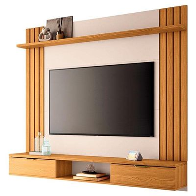 Painel Para Tv Suspenso Solus E Mesa De Centro Sky Com Tampo De Vidro Cinamomo Off White – Hb Móveis