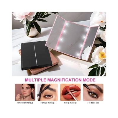 Espelho Led Maquiagem De Bolsa Triplo Com Aumento Dobravel Portatil Iluminacao Mesa Bancada Viagem Camarim