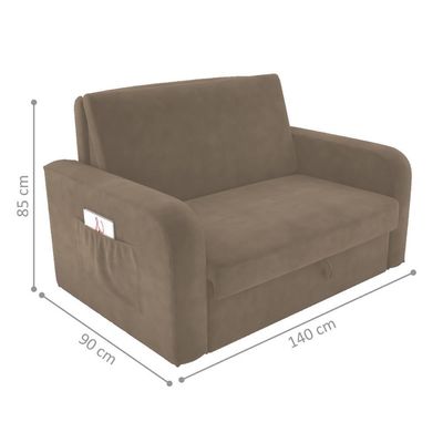 Sofá Cama Com Baú 2 Lugares Raheny Veludo Cappuccino