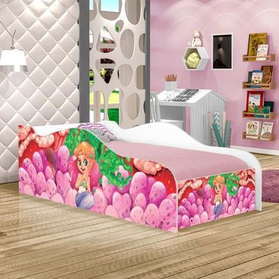 Cama Carro Fun Adesivada Sereia E Corais Solteiro