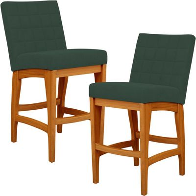 Kit 02 Banquetas Baixa Cozinha Bancada Bar Sala Jantar Fixa Mila L02 Suede Verde Musgo - Lyam Decor