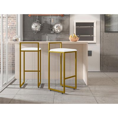 Kit 03 Banquetas Alta Para Cozinha Sala De Jantar Hanna L02 Dourado Corano Branco - Lyam Decor