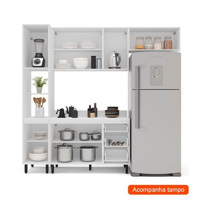 Cozinha Completa com Tampo Amara 8 Portas 3 Gavetas Branca