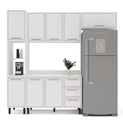 Cozinha Completa com Tampo Amara 8 Portas 3 Gavetas Branca