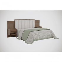 Cabeceira Para Cama Queen Size Ripada Irís Estofada Com 2 Mesas De Cabeceira D Doro Castanho/ripado